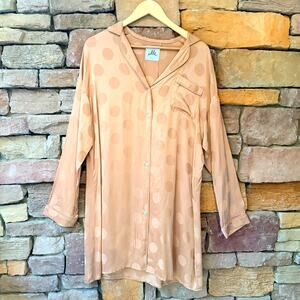 NEW IDLE DESIGNER OVERSIZED BUTTON UP NUDE DOT LONG Sleep Shirt Nightgown M/L